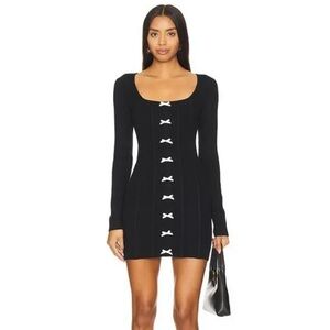 NWT MAJORELLE Lizbeth black sweater dress white mini bows long sleeve